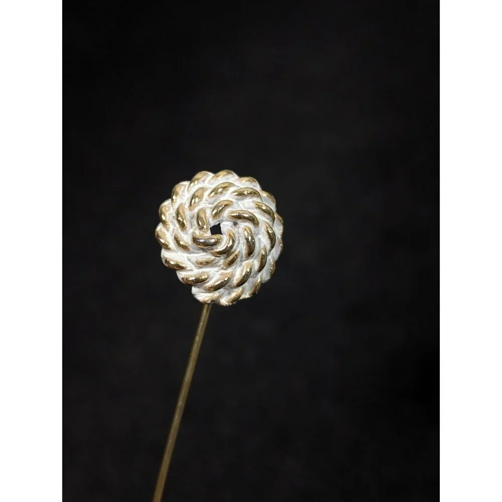 Vintage White Rope Textured Round Gold Tone‎ Stick Pin Nautical
